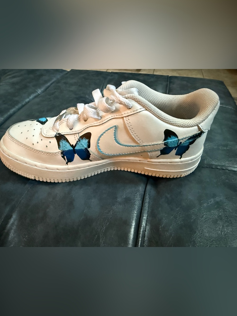 Custom Nike Air Force 1 Low Blue Butterfly Sneakers Youth 5Y